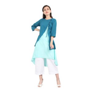 Jity of Coy Women's Solid A-Line Cotton Kurti (Teal Blue)