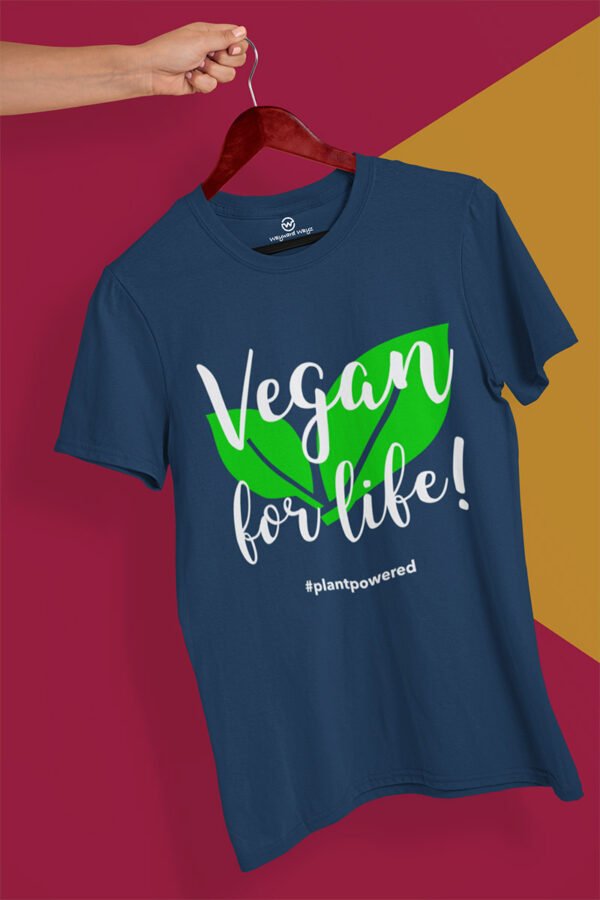 vegan for life blue tshirt